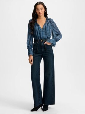 Veronica Beard Taylor Wide-Leg Jean in Dark Blue Denim